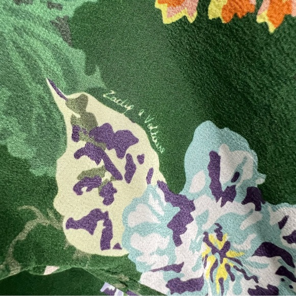 Zadig & Voltaire Theresa Green Floral Printed Silk Blouse Womens Size Small - Picture 13 of 16